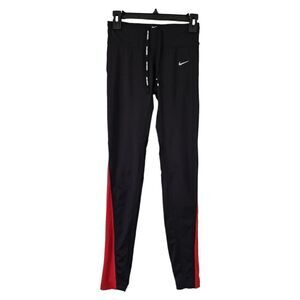 Nike Dry Fit Running Full Length Drawstring Zip Pocket Black and Red Leggings S
